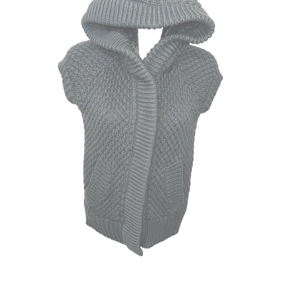 ZARA  Women's Size Small Gray Short Sleeve Cardigan Hooded Sweater Snap Buttons - Picture 4 of 15